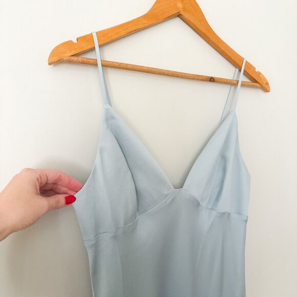 Shona Joy Baby Blue Satin Slip Maxi Dress SIZE 8 Elegant Gown $360 NEW - Picture 4 of 10